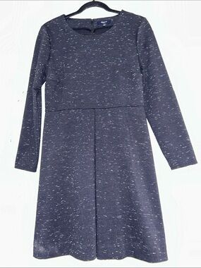 Madewell Gia Marbled Concept Speckled Long-Sleeve A-Line Dress Midnight Navy